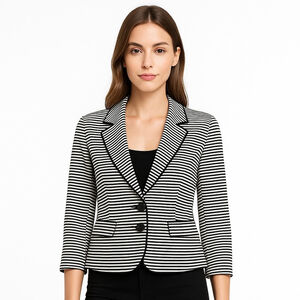 BCBG Striped Black & White Cropped Blazer Jacket Women’s Small